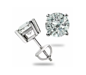 Topgems ZIRCON 2CT Round Simulated Diamond 925 <b>Silver</b> Rhodium Plated Prong Solitaire <b>Stud</b> Earrings Party Valentine Gift - Product Image 1