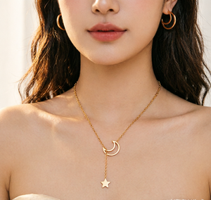 Collana in Acciaio Inossidabile con Stella e Luna, Elegante e Semplice, con Pendente a Mezzaluna Vuota, Catena Regolabile in <span class=keywords><strong>Lana</strong></span> per Donna - Product Image 4