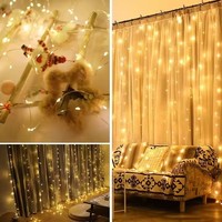 3*3M LED Warmweiß Fernbedienung Kupferdraht Fee Vorhang Lichterkette Indoor Holiday Weihnachts baum Fenster dekoration