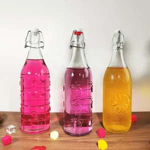 New Design Hot Sale 1000ml 1L Empty Engraving Beer Bottles Glass Beverage Swing Top Bottle For Kombucha