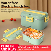 Tragbare Elektrische 1,8L Lunchbox 12V/24V/110V Elektrischer Multifunktions-Speisenwärmer aus Edelstahl für Zuhause, Büro und Auto