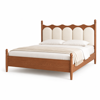 Lit double en bois de frêne massif de style américain classique vintage français du milieu du siècle pour chambre à coucher