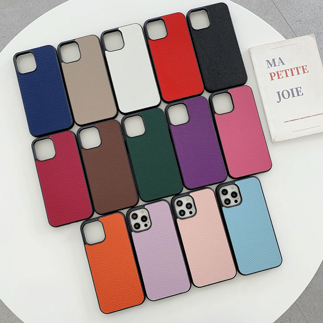 Faux PU Lichee Pebble Vegan Leather Mobile Phone Case Back Cover in Leather for Tde iPhone 12 11 Pro Max