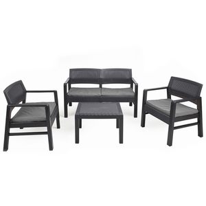 Ensemble salon de jardin 4 places Anthracite en polypropylène, canapé, 2 fauteuils, table basse avec coussins, mobilier de terrasse - Product Image 1