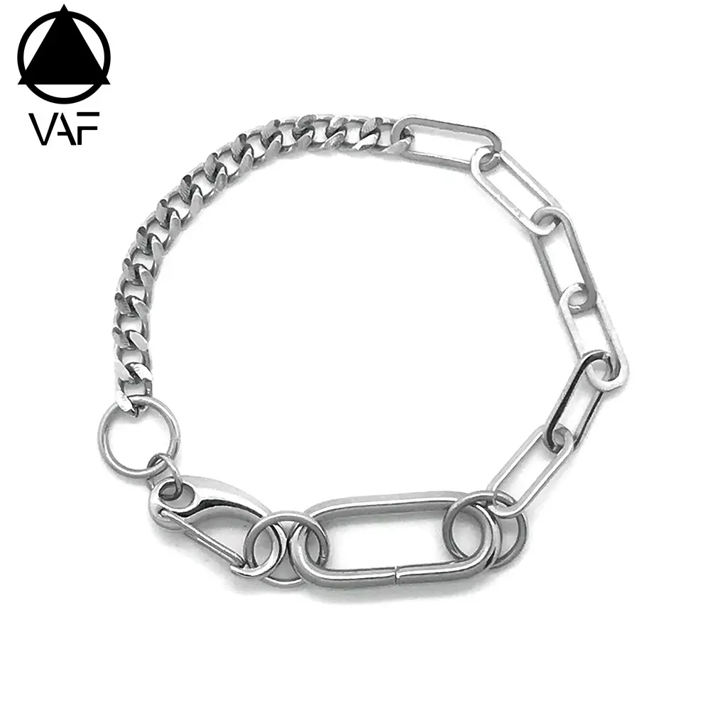 VAF 17/23CM Cuban Chain Paperclip Chain Link Bracelet Stainless Steel Special Chain Clasp Hand Made kubanische Kettee