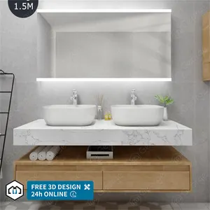 Manufacturer 5 Star Hotel Hot Sale Bathroom Vainty Solid Wood Marble Bathroom Cabinet