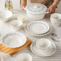 Service de vaisselle quotidien en céramique, bols et assiettes, motif végétal sous glaçure, compatible micro-ondes, coffret cadeau festif pour l'inauguration de la maison