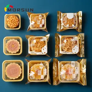 100pcs 중순 가을 달 케이크 플라스틱 쿠키 가방 골드 내부 트레이 Mooncake 포장