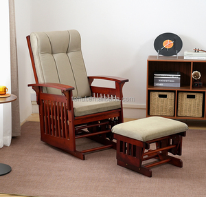 Ensemble de meubles de salon contemporains en bois écologiques avec coussin beige, fauteuil à bascule pour allaitement et repose-pieds - Product Image 5