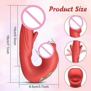 Vibrateur 3-en-1 avec fonctions de poussée, 7 modes de stimulation, 7 modes de vibration, <span class=keywords><strong>5</strong></span> modes de stimulation de la langue, pour point <span class=keywords><strong>G</strong></span>, avec fonction de léchage buccal - Product Image 2
