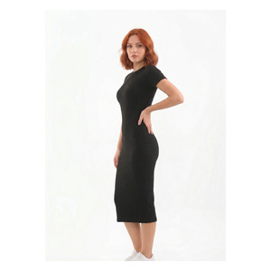Vestido de pana de manga larga con cuello redondo para mujer, cintura natural, estilo modesto, 135 cm de largo, estilo sencillo, informal - Product Image 1