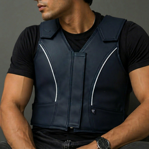 Gilet de protection en cuir pour l'équitation, avec fermeture éclair frontale, pour la protection contre les impacts lors de la pratique du bull riding et de l'équitation western, destiné aux cavaliers. - Product Image 1