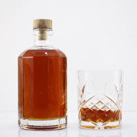 Bouteille en verre cylindrique de luxe avec bouchon en liège pour whisky, vodka, gin, rhum, tequila et brandy - 350 ml/500 ml