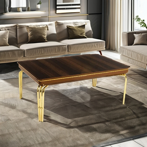 Mesa de Centro Zumrut Orta Sehpas, Duradera, Clásica, de MDF + Metal, Estilo Antiguo Moderno, Decorativa para Sala de Estar, Oficina en Casa, Uso en Hoteles - Product Image 1