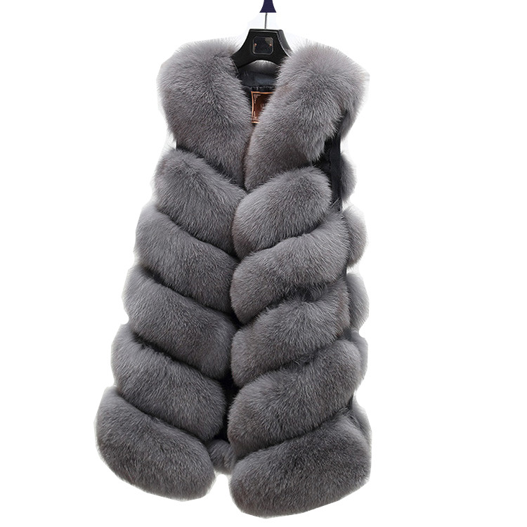 Hot Sale Winter Warm Fox Fur Gilet Waistcoat Women Grey Faux Fur Vest