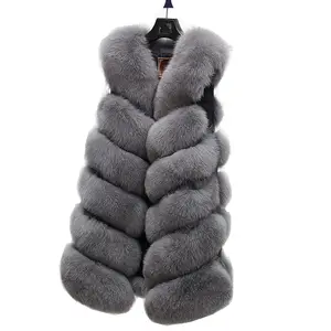 Hot Koop Winter Warm Vos Bont Gilet Vrouwen Grijs Faux Fur Vest