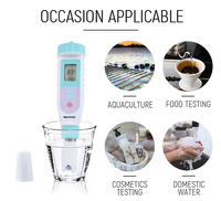 Testeur de qualité de l'eau portable de type stylo WQ-PH106, avec une classification d'étanchéité IP65 et compensation de température.