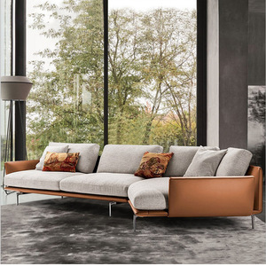 Italian Minimalist Top Grain Leather Down Filled <b>Sofa</b> Corner Chaise Lounge Combination <b>Sofa</b> For <b>Small</b> Living Room - Product Image 2