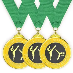 奖章制造商定制金属奖章 3d 黄金跆拳道设计标志