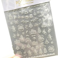Stiker Kuku Natal Baru Qianya, Pohon Natal, Huruf, Kepingan Salju, Manusia Salju, Natal Putih, Stiker Kuku 3D