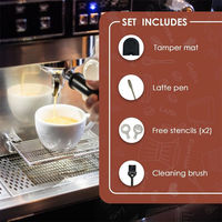 Ensemble de 3 tampons à café expresso, tapis en silicone, stylo de décoration pour latte art, antidérapant, accessoires de barista de haute qualité pour la préparation du café