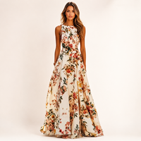 Vestido Personalizado para Mujer, Ropa Personalizada, Estampado Floral Blanco, Sin Mangas, Casual, Verano, Maxi Vestidos para Mujer