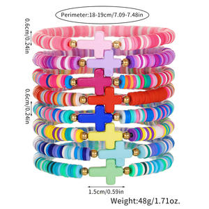 Pulsera de Moda con Letras, Cruz, Ojos Turcos, Colorida, Estilo Boho, de Arcilla Polimérica, Juego de Pulseras para <span class=keywords><strong>Amistad</strong></span> - Product Image 2