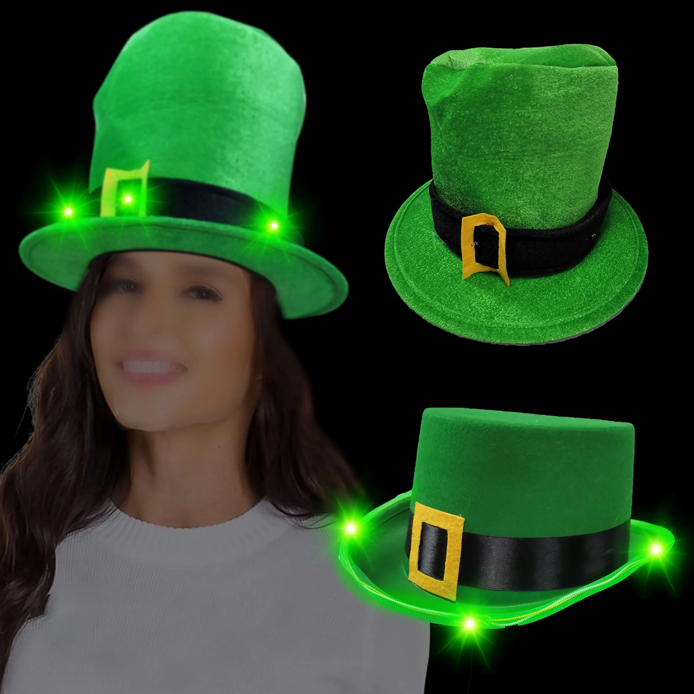 NeonGlo Saint Patrick'S Cake Toppers Cupcake Hat Red Black White Green Wide Brom Plastic Logo St Patricks Day Top Hat
