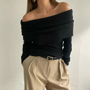 Maglione Pullover da Donna a Maniche Lunghe con <span class=keywords><strong>Spalle</strong></span> <span class=keywords><strong>Scoperte</strong></span>, Stile Y2K, per Serate e Appuntamenti, Collezione Autunnale Channel - Product Image 2