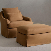Fauteuil d'appoint en tissu de lin de style européen-américain avec repose-pieds, amovible et lavable, design de mobilier de salon
