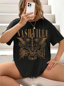 Nashville Music City Oversized T-Shirt for Women Casual Country Music Jersey Loose Fit Summer Anti-Pilling Custom Print Shirts - Product Image 3