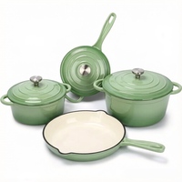 Elegantes Olivgrünes Gusseisen-Bratpfannen-Set Antihaft-Porzellan-Emaille Kochgeschirr-Set Robuste Bratpfanne Kasserolle