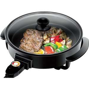 12-Inch ev fonksiyonlu elektrikli kızartma tavası yapışmaz kaplama ile temperli cam kapak Mini pirinç ocak ve ölçüm fincan - Product Image 1