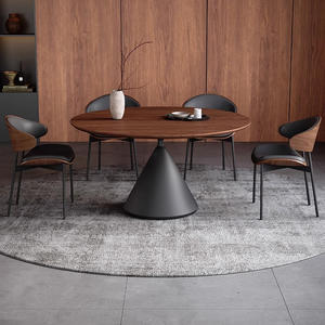 Tavolo da Pranzo Moderno in Impiallacciatura di Noce Nero, Piedi in Acciaio al Carbonio, Mobili per Sala da Pranzo Familiare in Legno di Frassino - Product Image 3