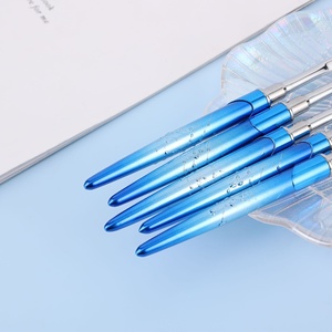 Manicure Brush <b>Set</b> Nylon Oval Flat Liner Design <b>Crimped</b> Ferrule Metal Handle Multifunctional Gel Nail Art Painting Salon Tool - Product Image 4