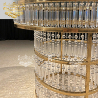 Table à gâteau ronde en verre trempé avec cadre en acier inoxydable, côtés en cristal, mobilier moderne pour mariage, banquet, fête, salle à manger
