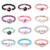 Bracelet à breloques en ruban de sensibilisation au cancer du sein personnalisé en gros produits de bijoux