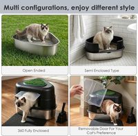 Bac à litière triangulaire XXL en acier inoxydable pour chat, facile à nettoyer, avec plantes artificielles intégrées
