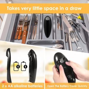 Ouvre-boîte électrique portable et automatique pour la cuisine, à piles, avec fonction tactile de sécurité pour bocaux, bouteilles et boîtes de conserve - Product Image 3