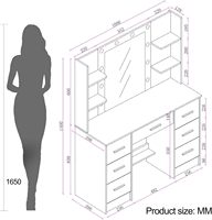 Miroir de coiffeuse avec 7 tiroirs et étagères de rangement pour chambre à coucher dressing