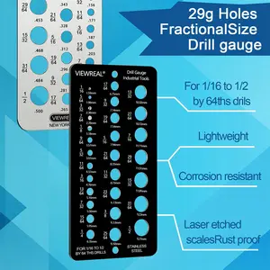 Accurate Measurement Equivalents 1/16 Inch to 1/2 Inch Size Bits Stainless Steel Drill Gauges