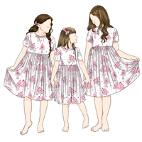 Motif de coeur personnalisé imprimé été populaire famille soeur jupe enfants filles ensoleillé une pièce robe pour enfants