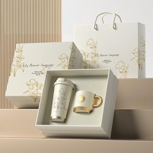 Ensemble de tasses à café en céramique en acier inoxydable à double paroi isolées sous vide en forme de cône, coffret cadeau promotionnel personnalisé - Product Image 2