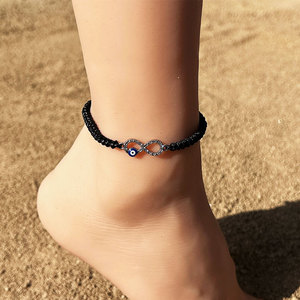 <span class=keywords><strong>Tobillera</strong></span> de Verano Boho Chic <span class=keywords><strong>Tejida</strong></span> a Mano con Cuerda Encerada Negra, Micro Zirconia, Mini Ojo Infinito, Ajustable con Cordón, Estilo Casual para la Playa - Product Image 5