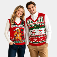 Gilet de Noël en tricot à col en V pour hommes et femmes, idéal pour les fêtes, vente en gros, en stock, faible MOQ