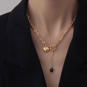 Collar con colgante de piedra negra de corazón para mujer DIEYURO con cadena de hebilla OT, joyería festiva de nueva tendencia para bodas y regalos - Product Image 2