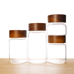 Pot <span class=keywords><strong>de</strong></span> conservation en verre borosilicate <span class=keywords><strong>de</strong></span> haute qualité avec couvercle hermétique en bois d'acacia pour café, céréales et aliments secs - Product Image 6