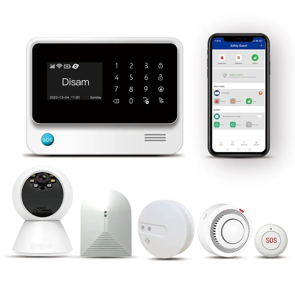 Tuo, um sistema de alarme residencial 4G WiFi com controle remoto, funciona com aplicativo de segurança e 2 grupos de alertas por SMS