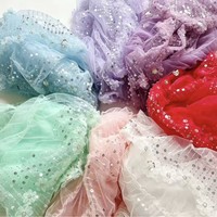 Tissu en dentelle tissée perlée en tube, superposé en tulle à sequins 3D, broderie informatique en polyester pour robes de cérémonie et robes de bal pour enfants