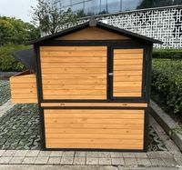 Buitenverblijf voor huisdieren van weerbestendig hout met asfaltdak, metalen gaas, veilig & ruim huisje voor huisdieren, uitneembare lade voor konijnen, kippen, katten